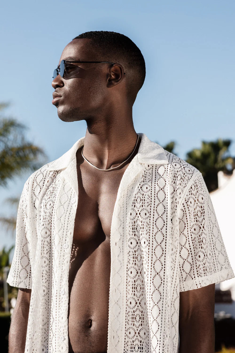 Capo Knitted Pattern SS Revere Shirt - Cream