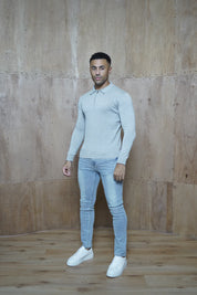 Capo Egyptian Cotton LS Zip Polo Shirt - Grey