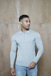 Capo Egyptian Cotton LS Zip Polo Shirt - Grey