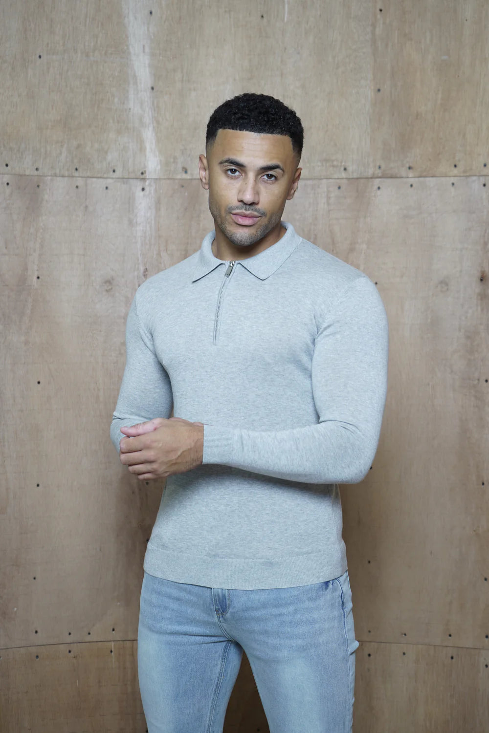 Capo Egyptian Cotton LS Zip Polo Shirt - Grey