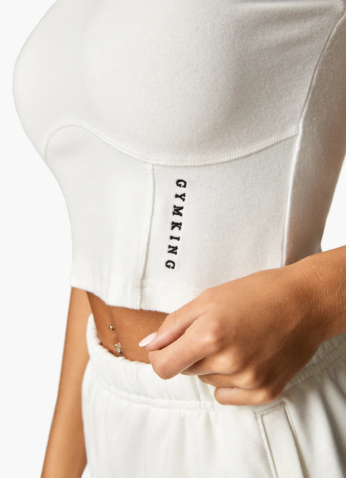 Gym King Malibu Corset Detail Crop Tee - Cream
