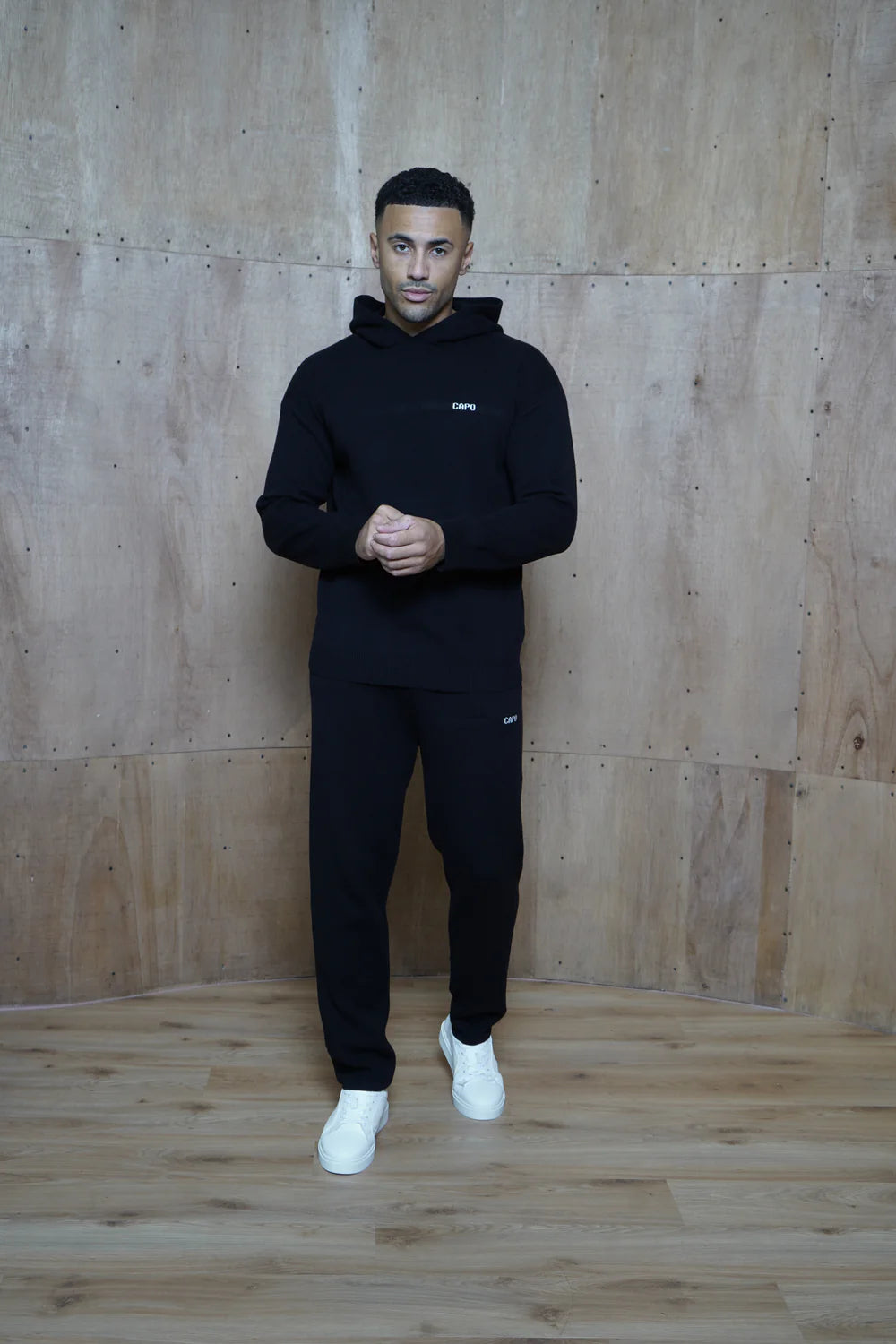 Capo Knitted Branded Hoodie - Black