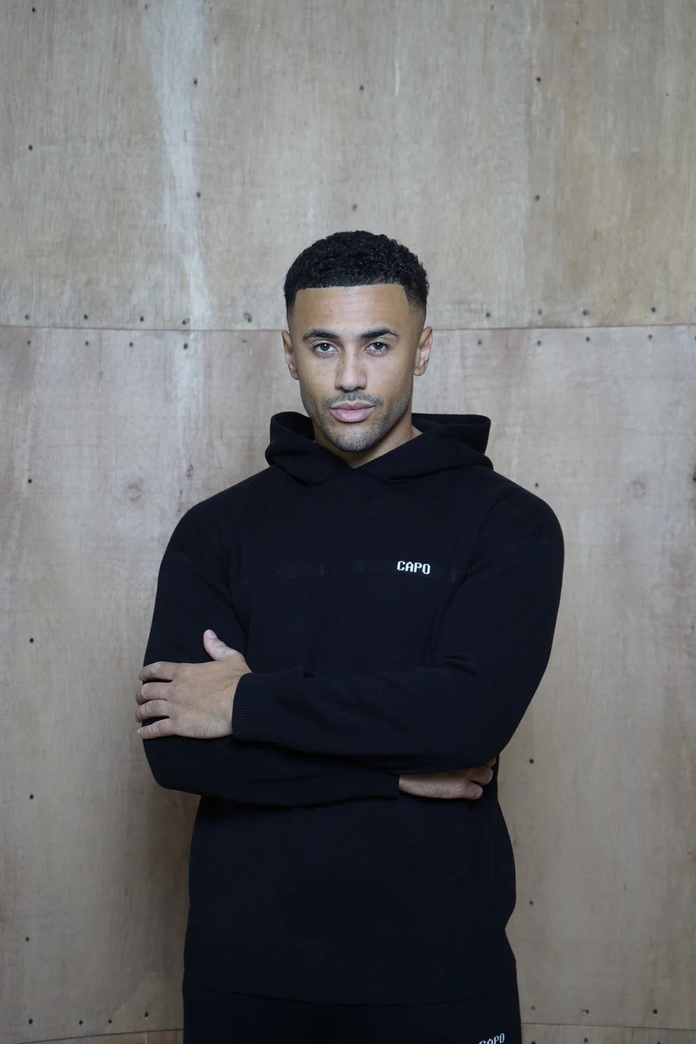 Capo Knitted Branded Hoodie - Black