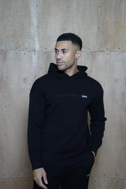 Capo Knitted Branded Hoodie - Black