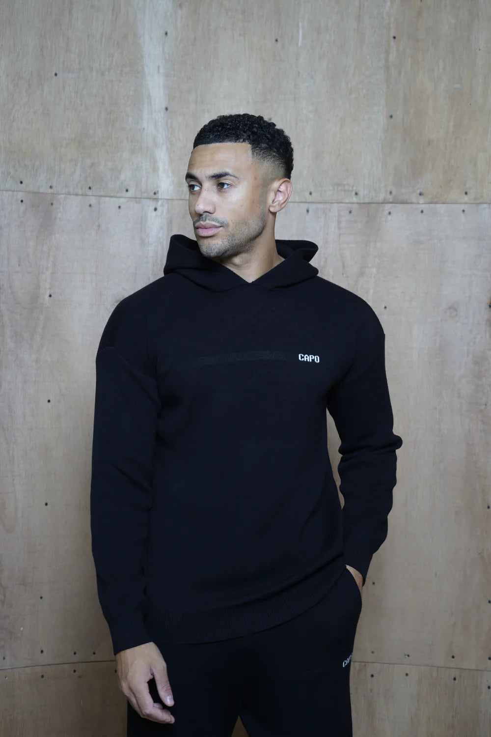 Capo Knitted Branded Hoodie - Black