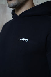Capo Knitted Branded Hoodie - Black