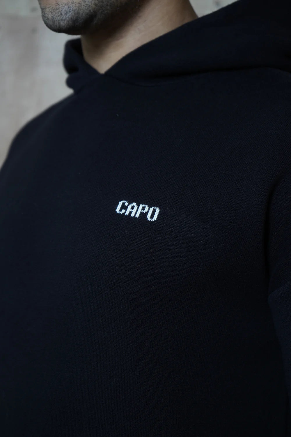 Capo Knitted Branded Hoodie - Black