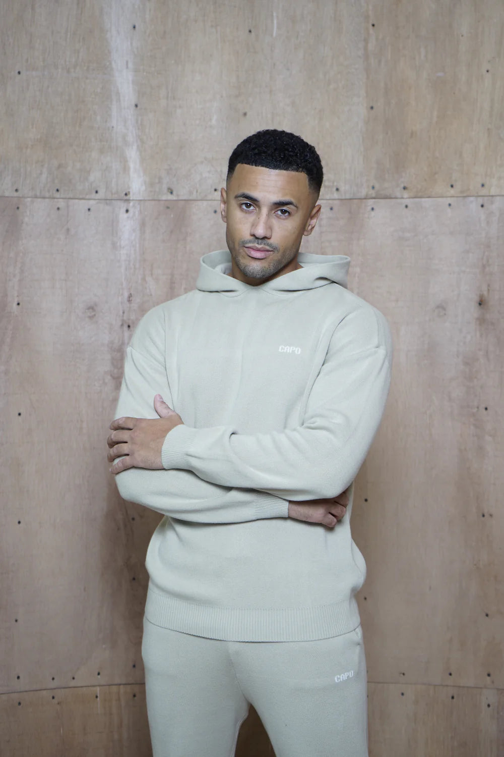 Capo Knitted Branded Hoodie - Stone