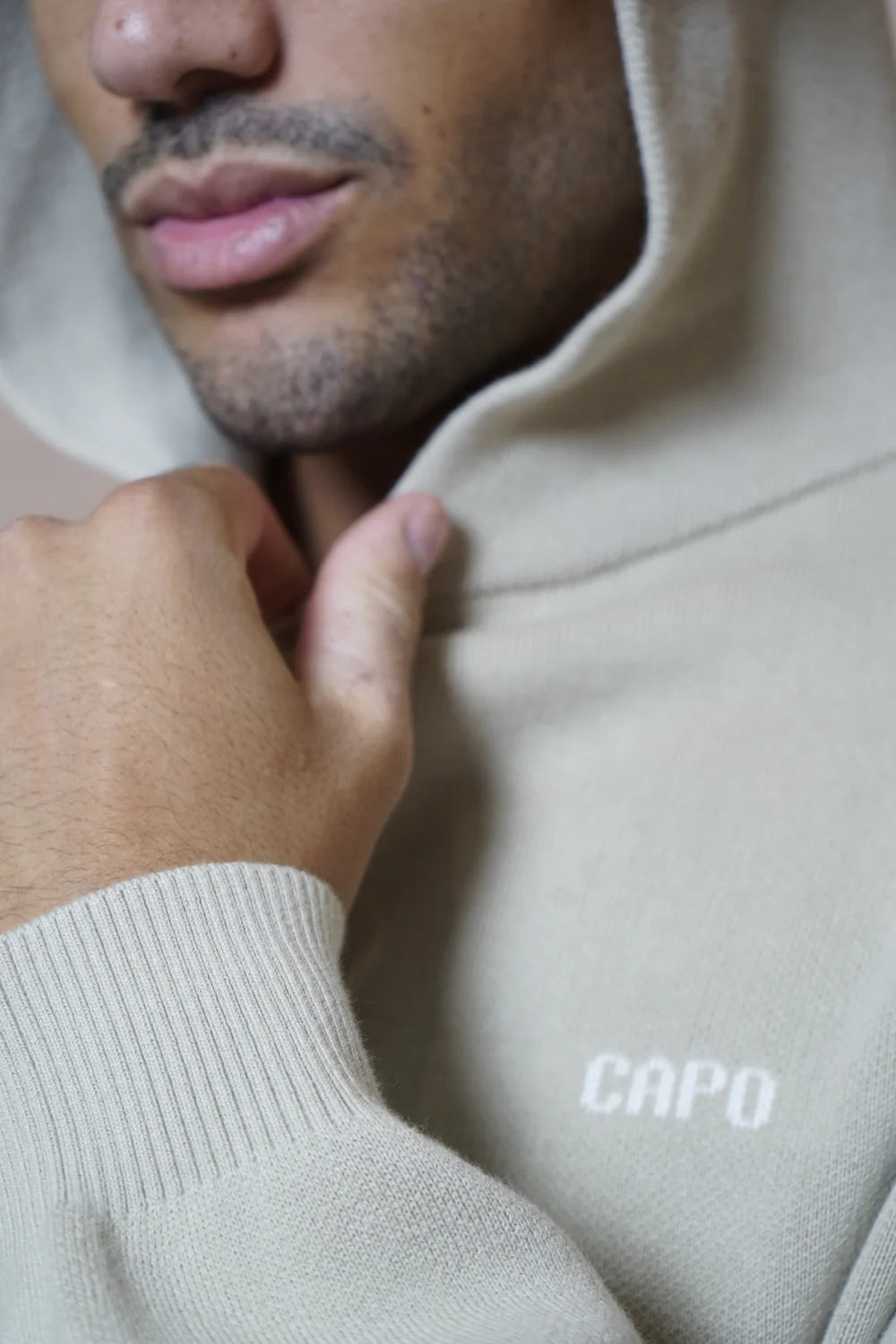 Capo Knitted Branded Hoodie - Stone