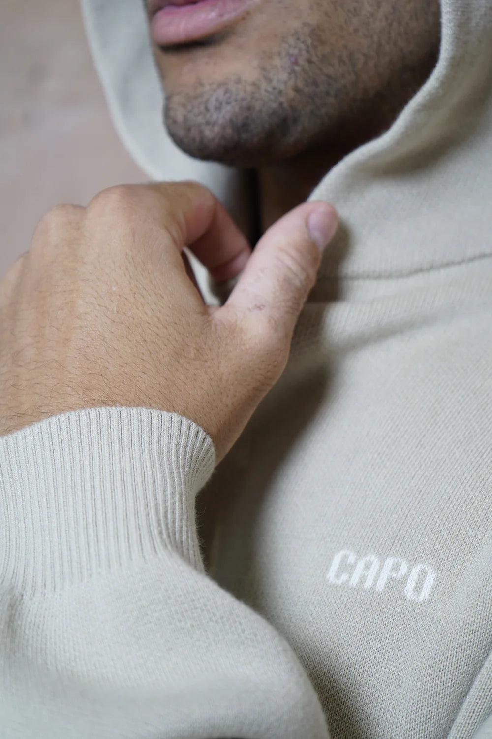 Capo Knitted Branded Hoodie - Stone