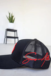 Distressed Trucker Hat - Black/Red