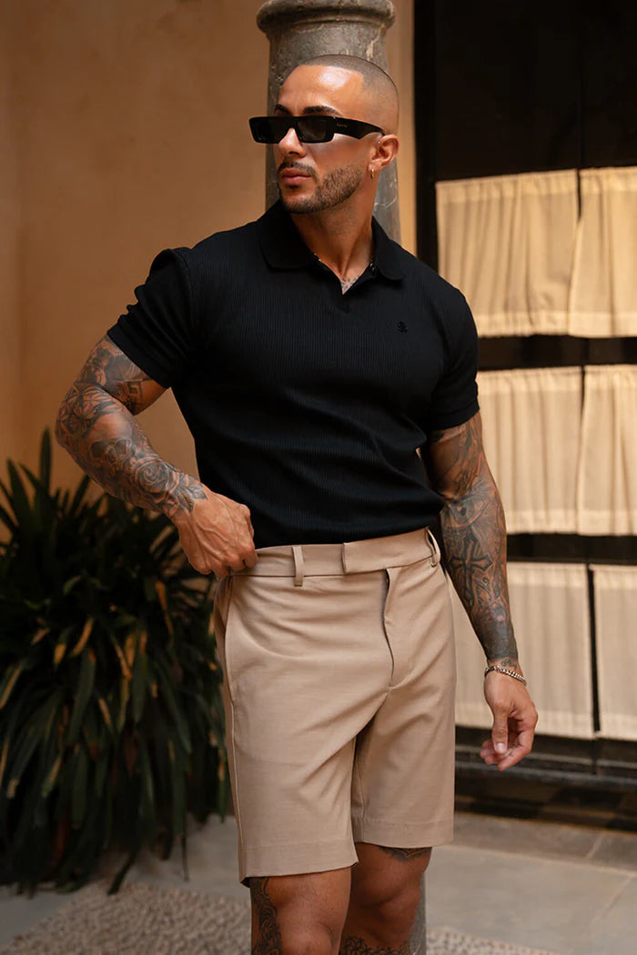 Portofino Ribbed Polo - Black