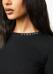 Gym King Utility Rib LS Crop Top - Black