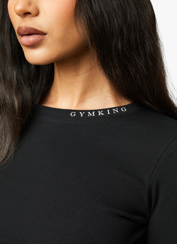 Gym King Utility Rib LS Crop Top - Black