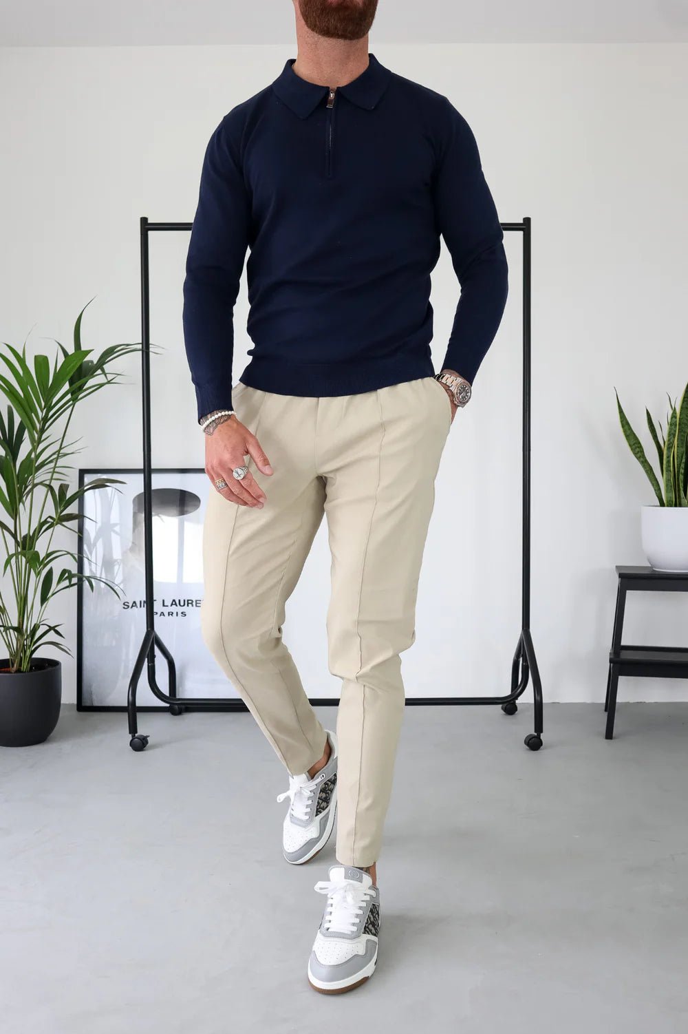 Capo Egyptian Cotton LS Zip Polo Shirt - Navy