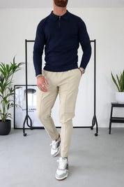 Capo Egyptian Cotton LS Zip Polo Shirt - Navy