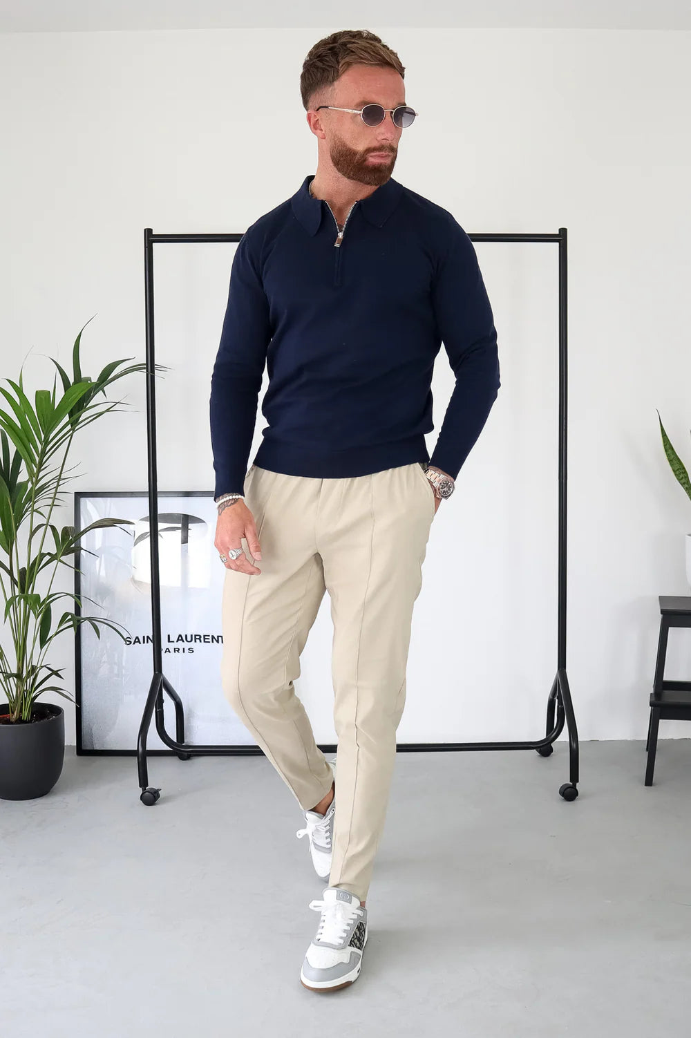 Capo Egyptian Cotton LS Zip Polo Shirt - Navy