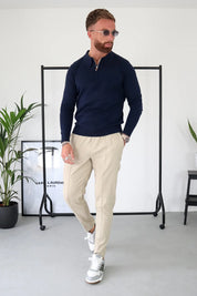 Capo Egyptian Cotton LS Zip Polo Shirt - Navy