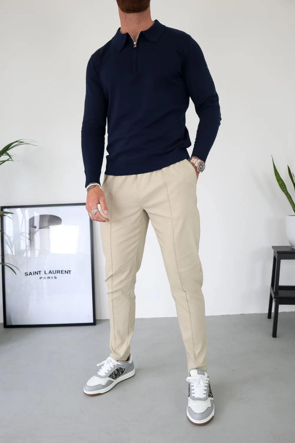 Capo Egyptian Cotton LS Zip Polo Shirt - Navy