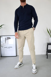 Capo Egyptian Cotton LS Zip Polo Shirt - Navy