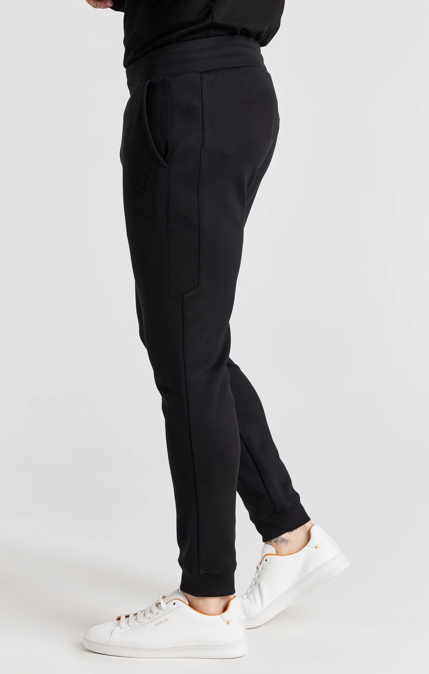 Black Embroidered Cuffed Track Pant
