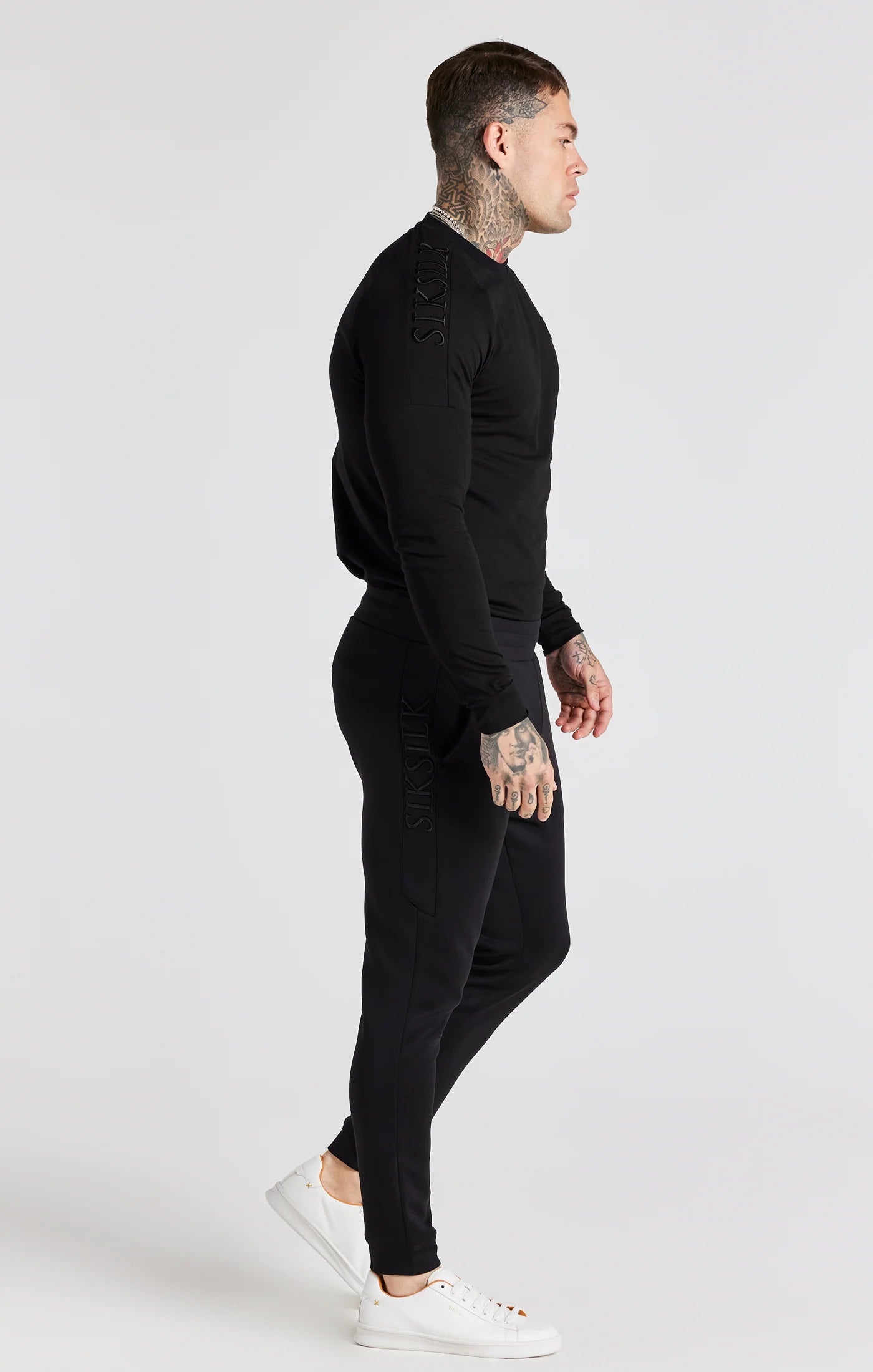 Black Embroidered Cuffed Track Pant