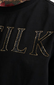 Black Oversized Rhinestone Logo T-Shirt