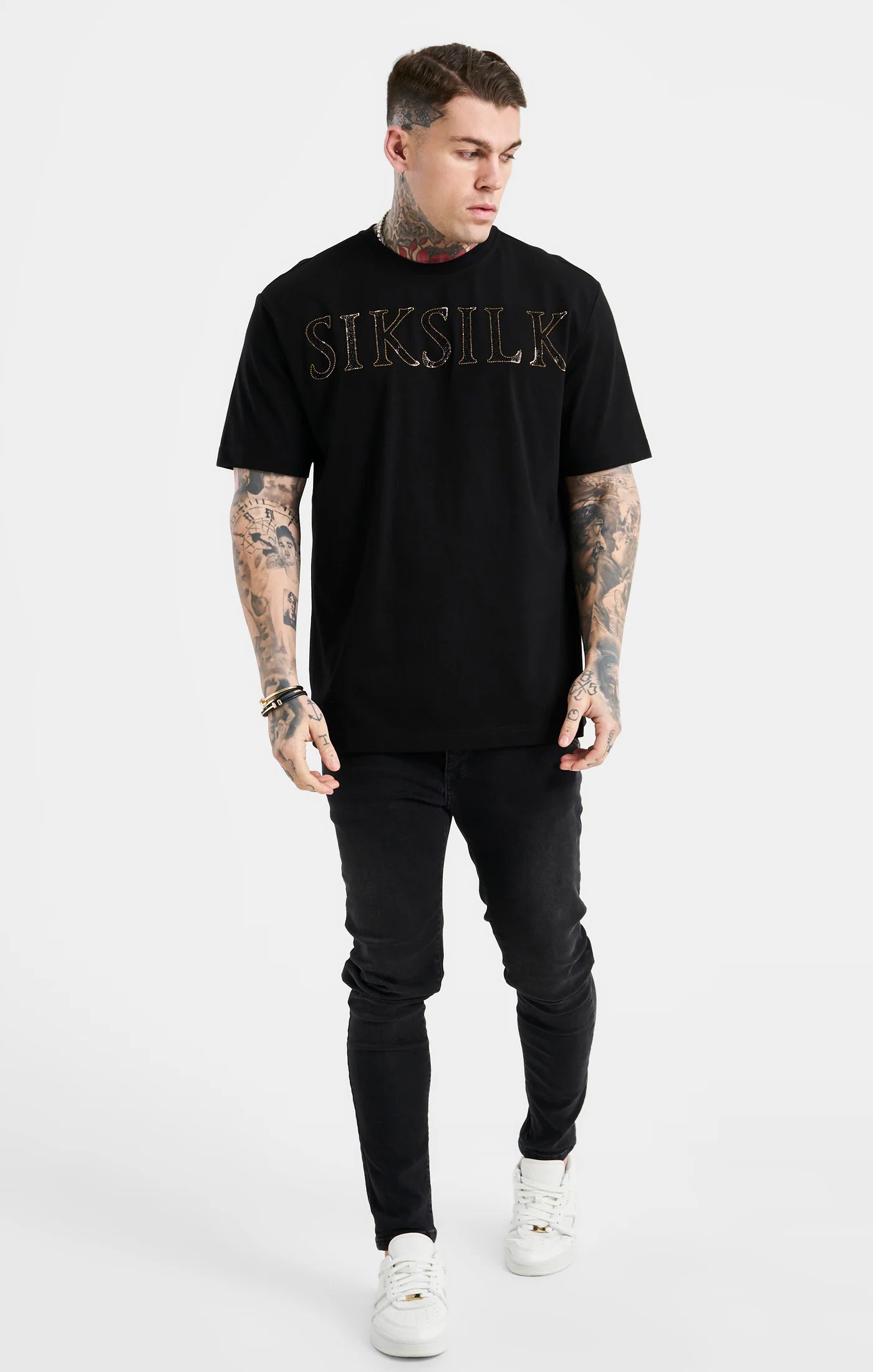 Black Oversized Rhinestone Logo T-Shirt