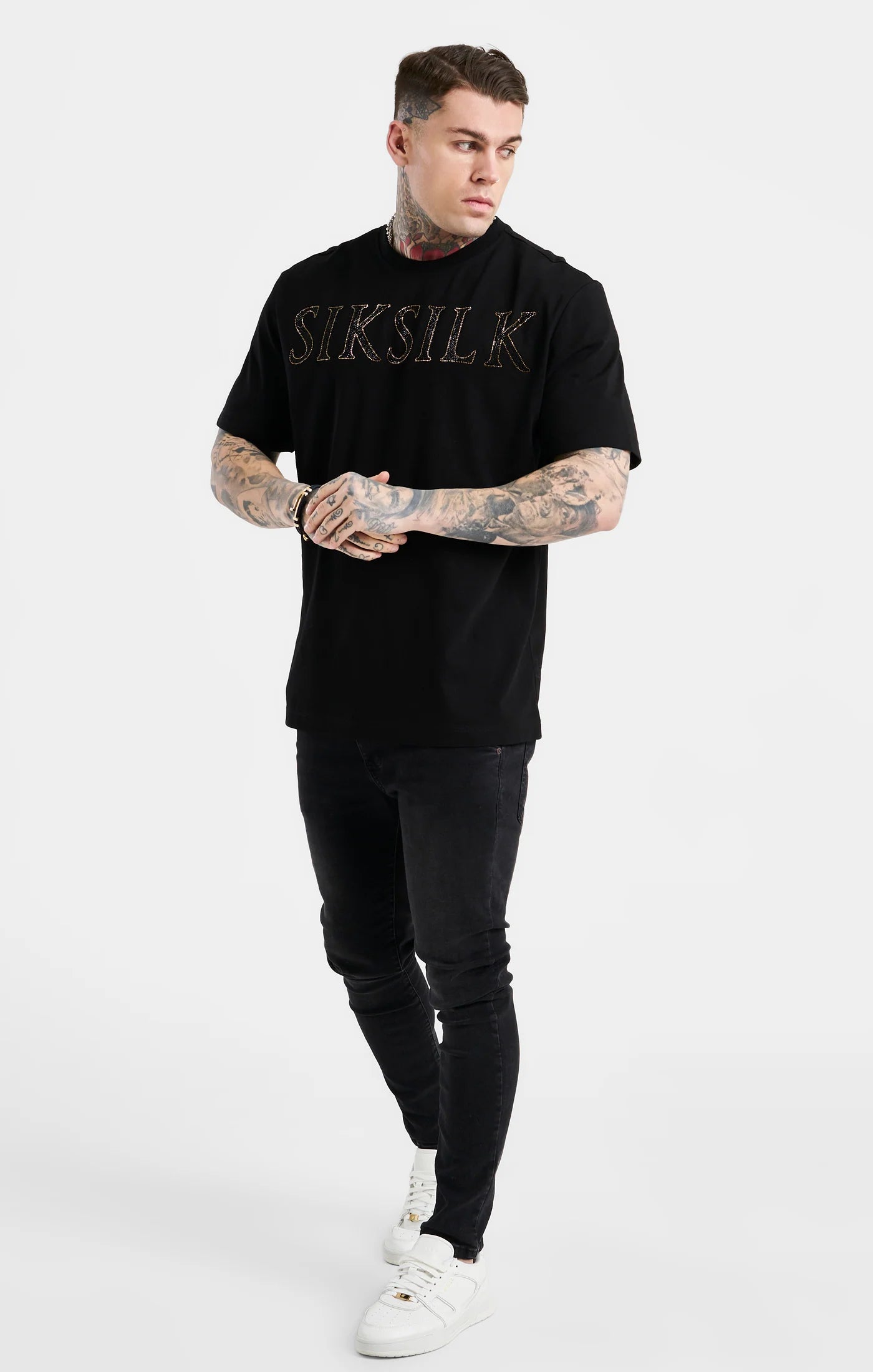 Black Oversized Rhinestone Logo T-Shirt