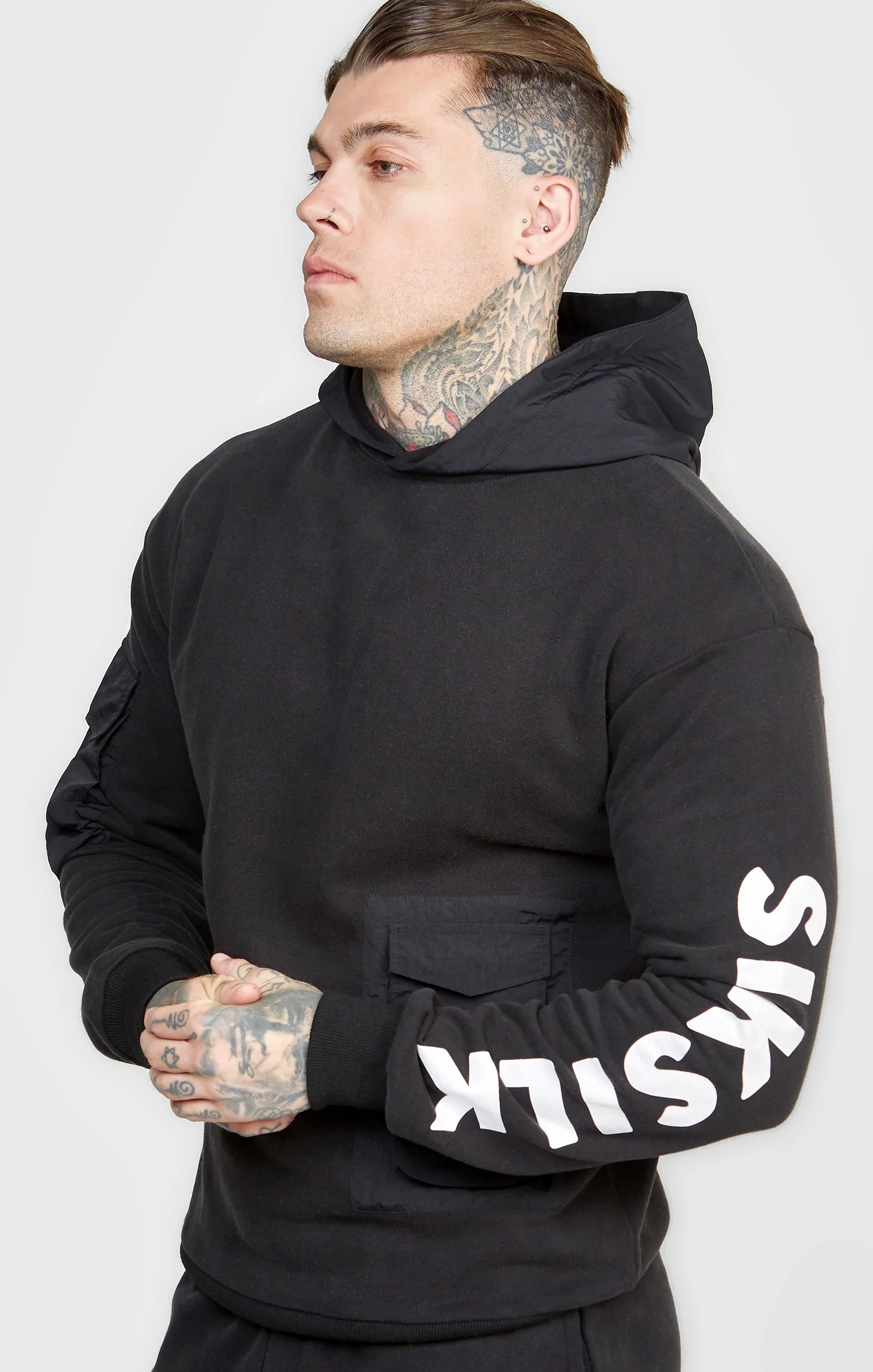 Black Contrast Pocket Oversized Hoodie