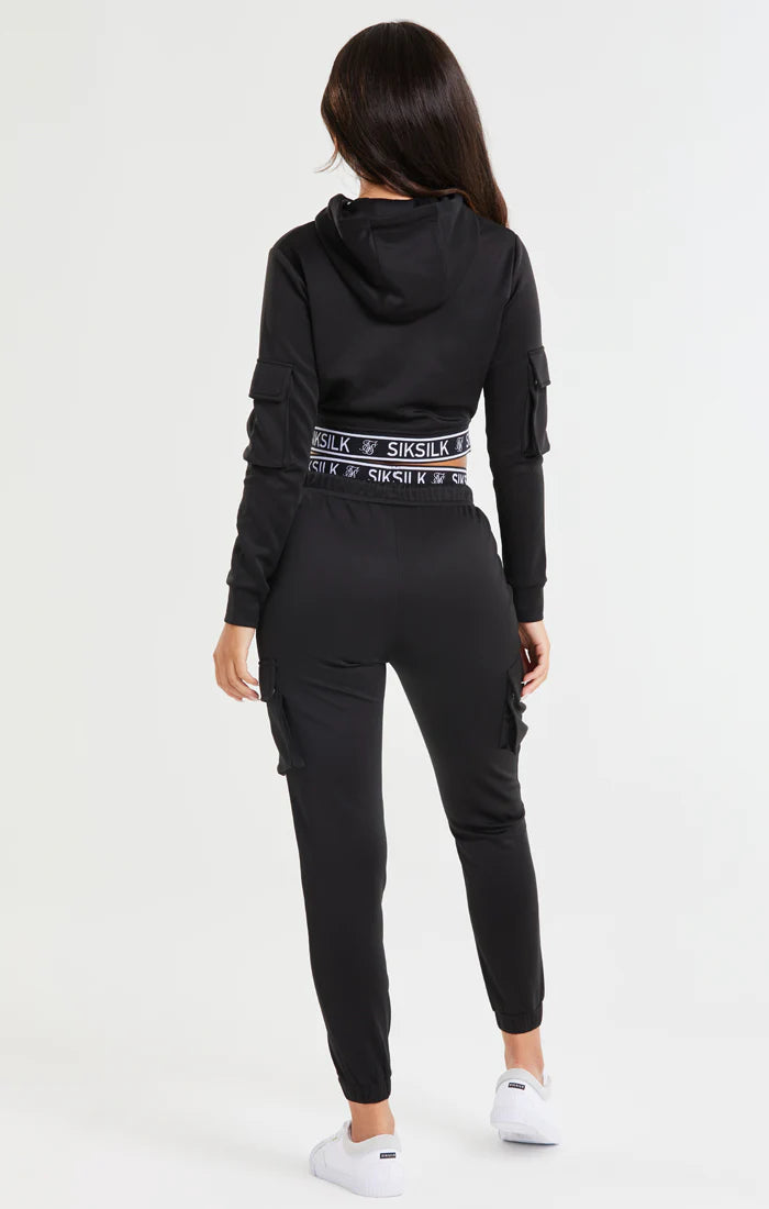 Black Cropped Cargo Hoodie