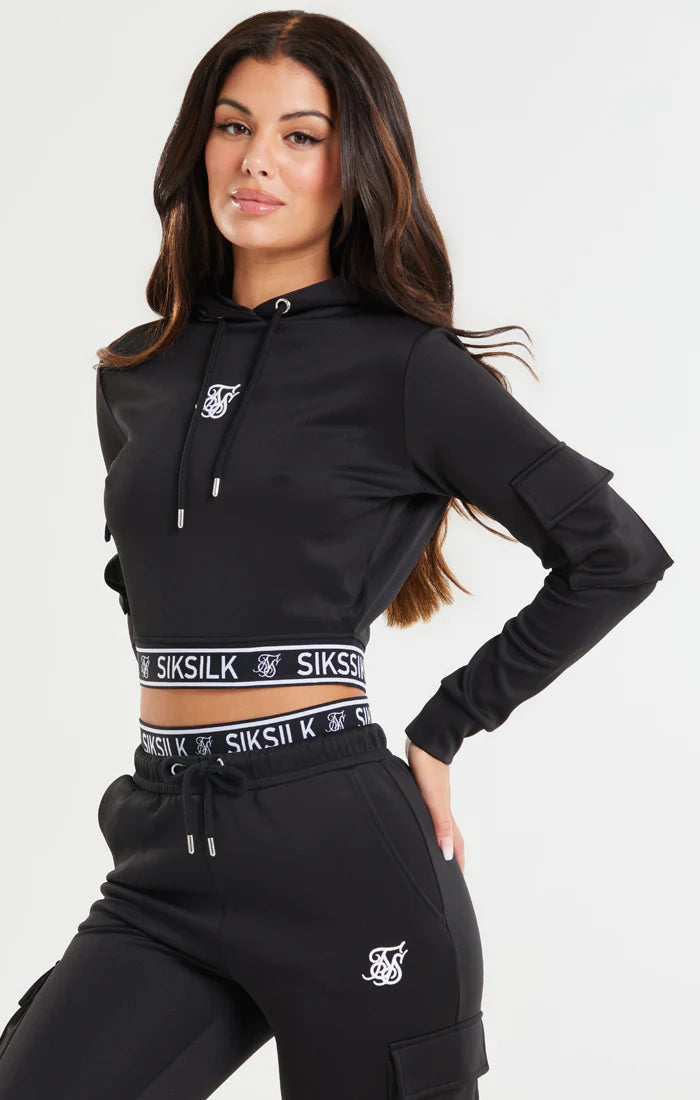 Black Cropped Cargo Hoodie