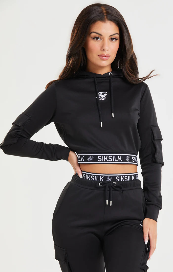 Black Cropped Cargo Hoodie