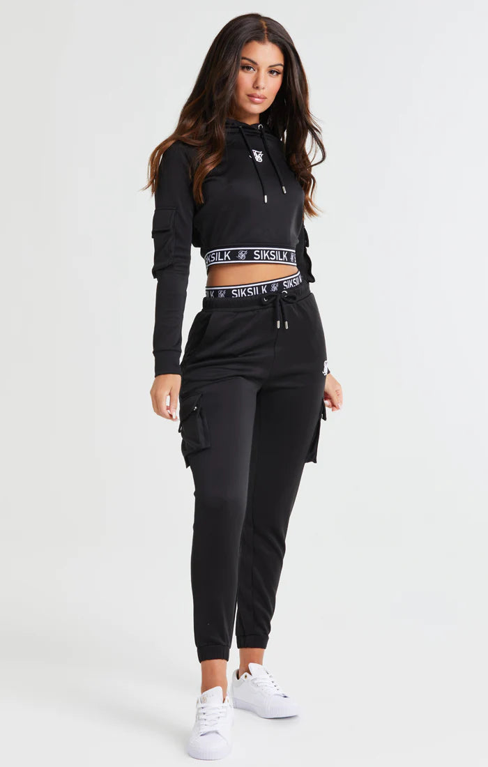 Black Cropped Cargo Hoodie