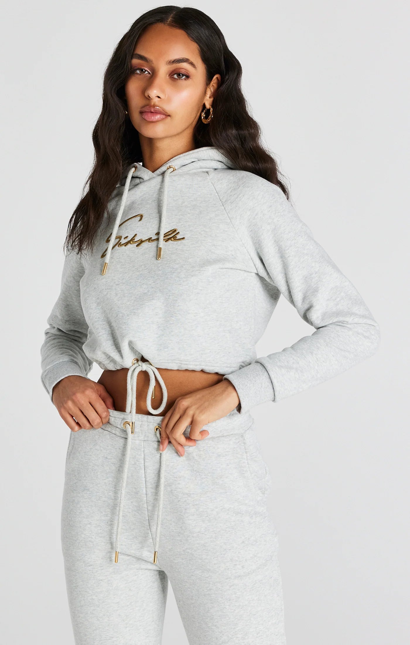 Grey Marl Signature Crop Hoodie