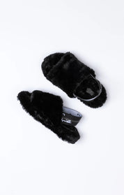 Black Fluffy Slide Slipper
