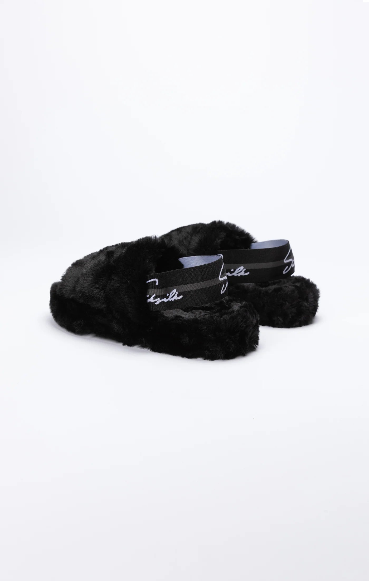 Black Fluffy Slide Slipper