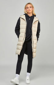 Beige Longline Gilet With Print Detail