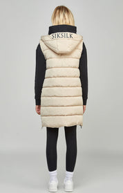 Beige Longline Gilet With Print Detail