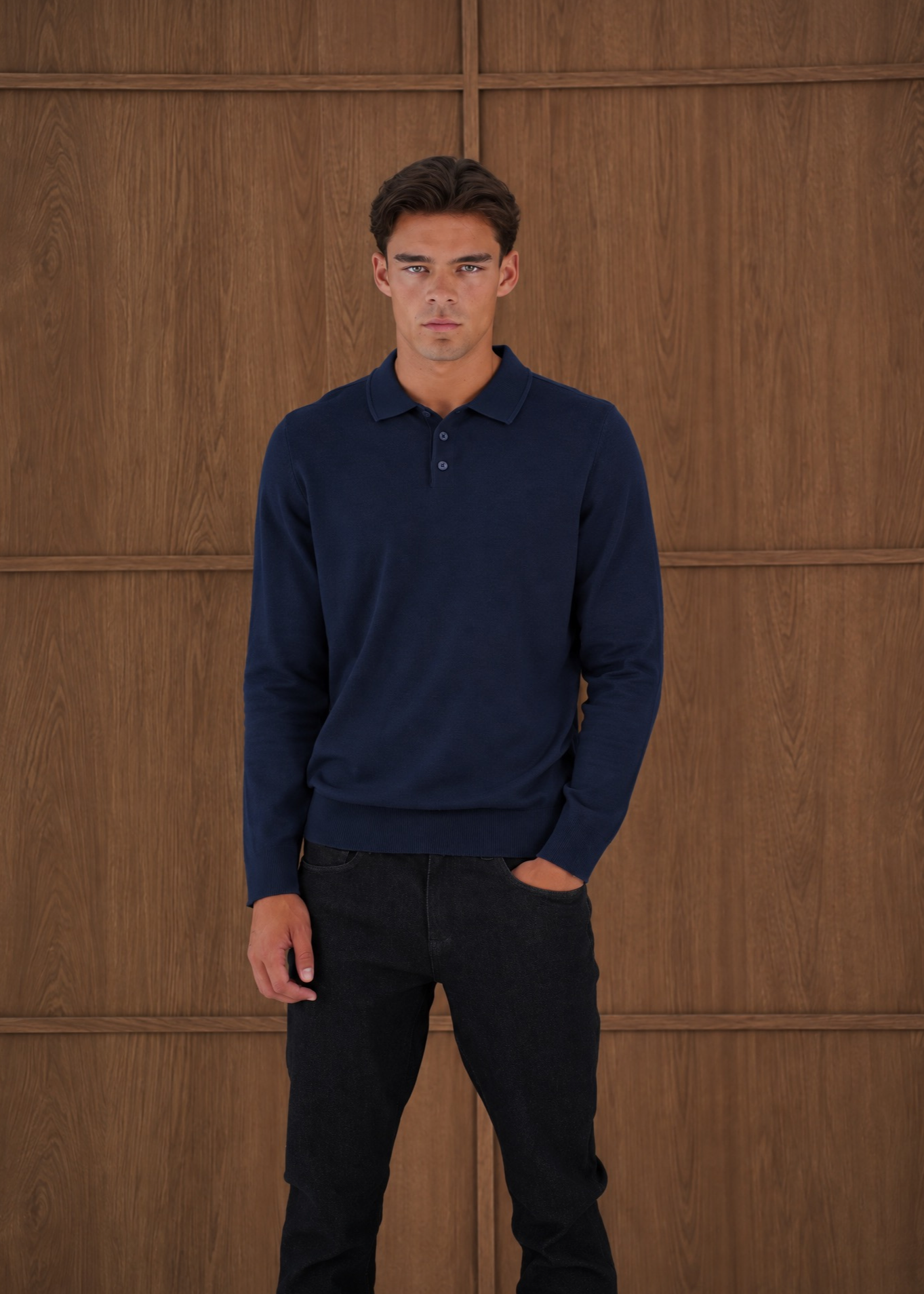 Capo James Button Up LS Polo Shirt - Navy