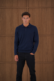 Capo James Button Up LS Polo Shirt - Navy
