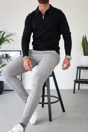 Capo Egyptian Cotton LS Zip Polo Shirt - Black