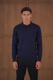 Capo James Button Up LS Polo Shirt - Navy