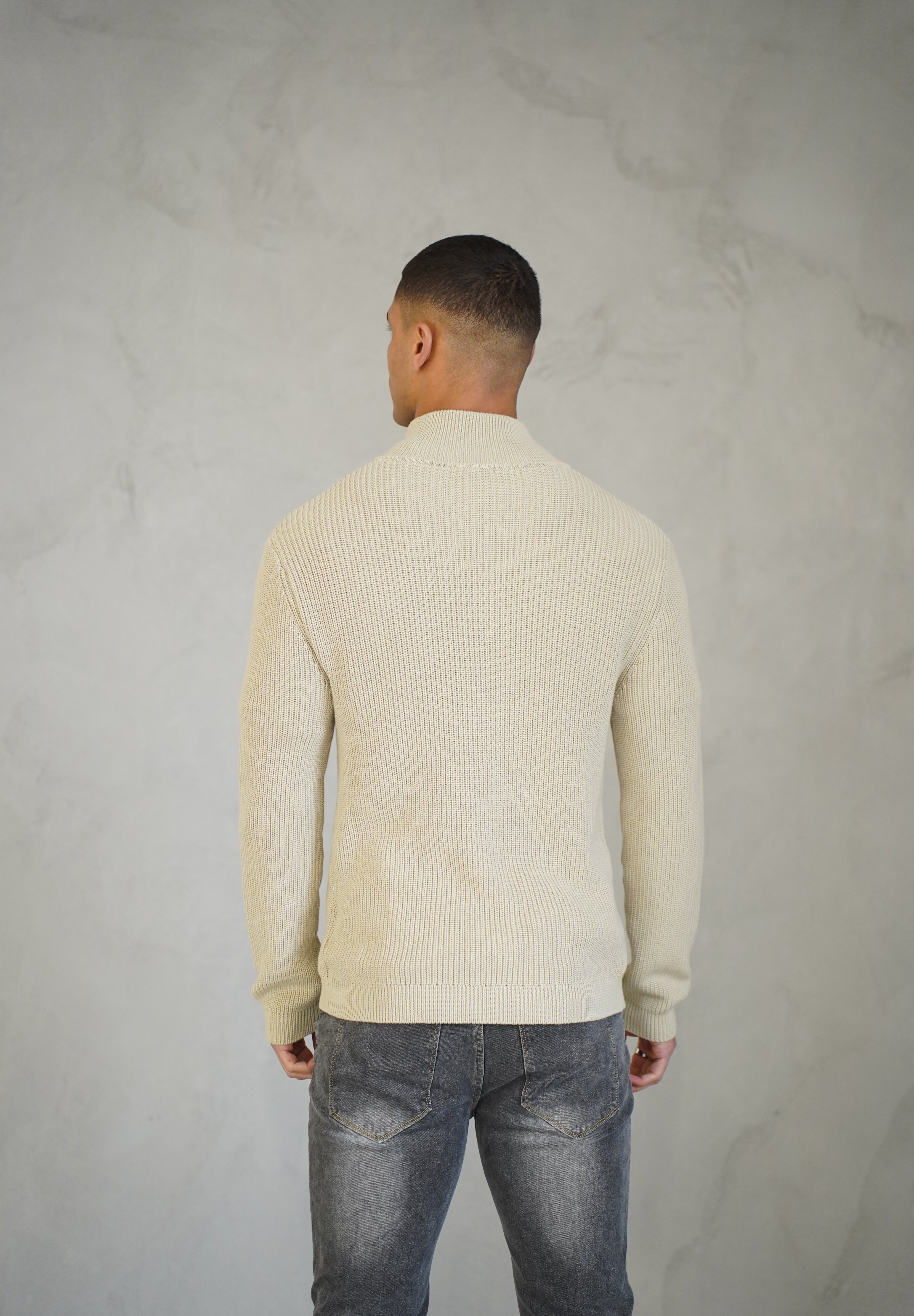 Capo Ribbed Full Zip Jumper - Stone