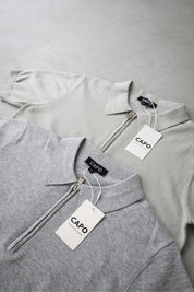 Capo Egyptian Cotton SS Zip Polo Shirt - Stone