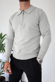 Capo Egyptian Cotton LS Zip Polo Shirt - Stone