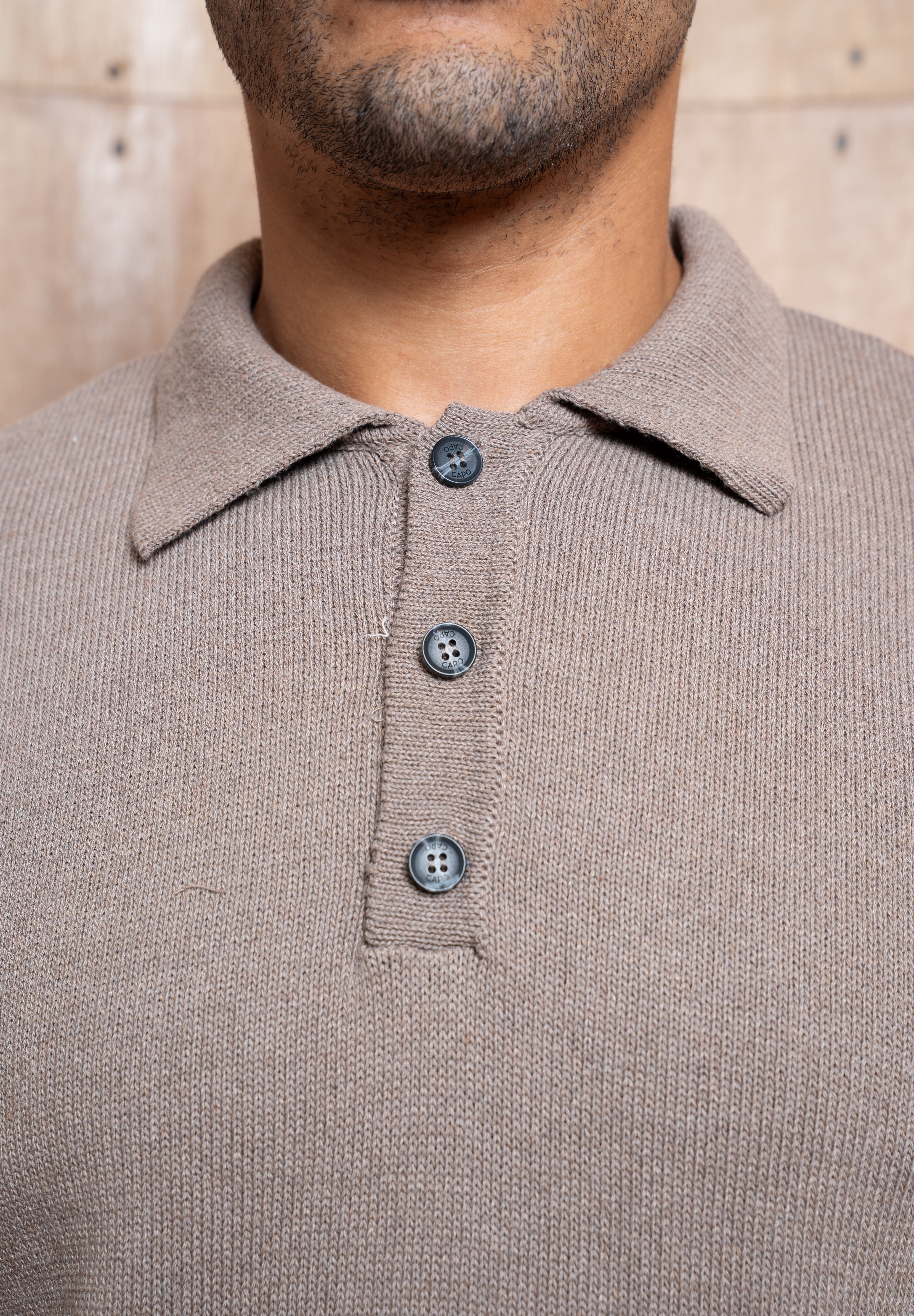 Capo Button LS Polo Shirt - Brown