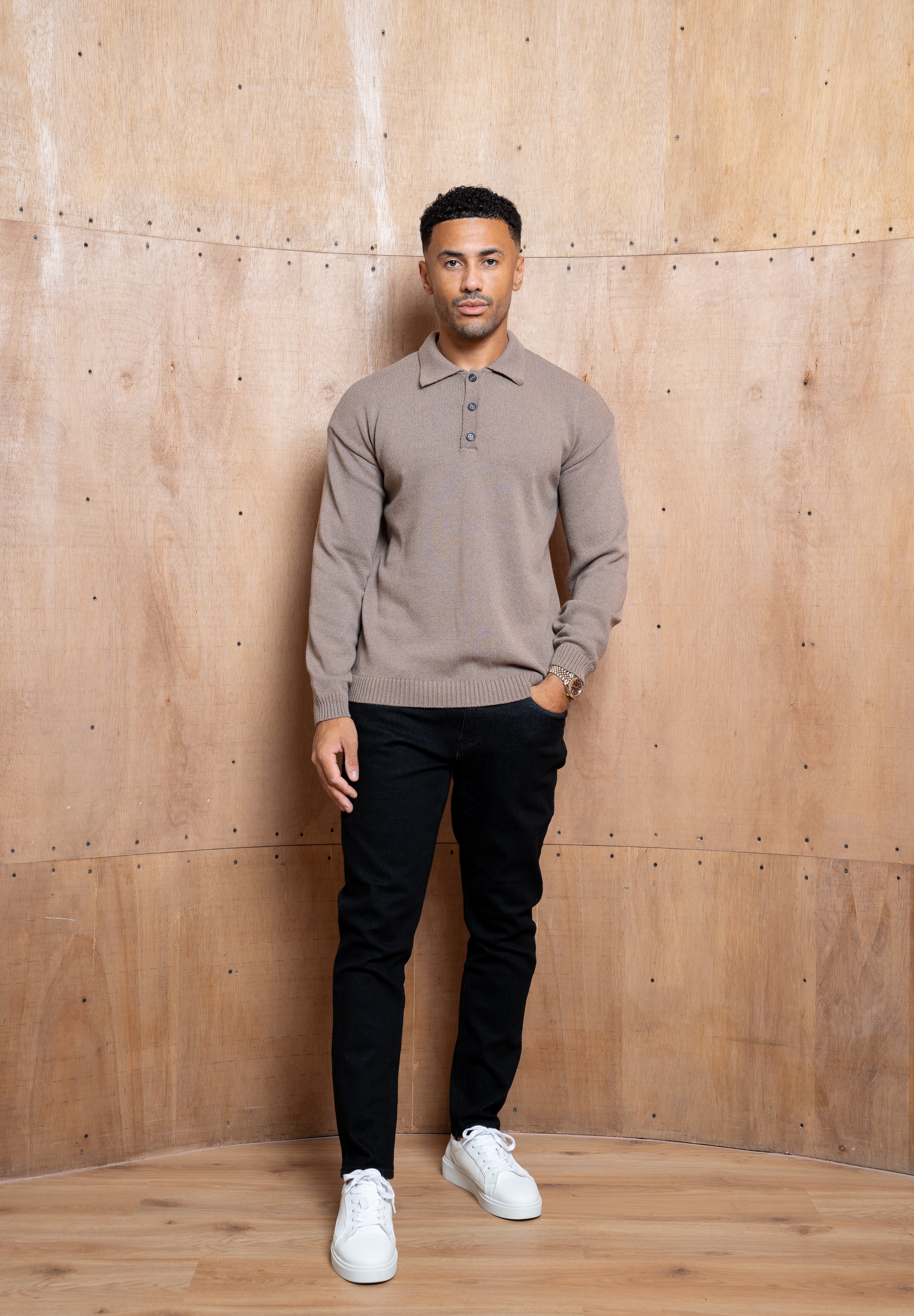 Capo Button LS Polo Shirt - Brown