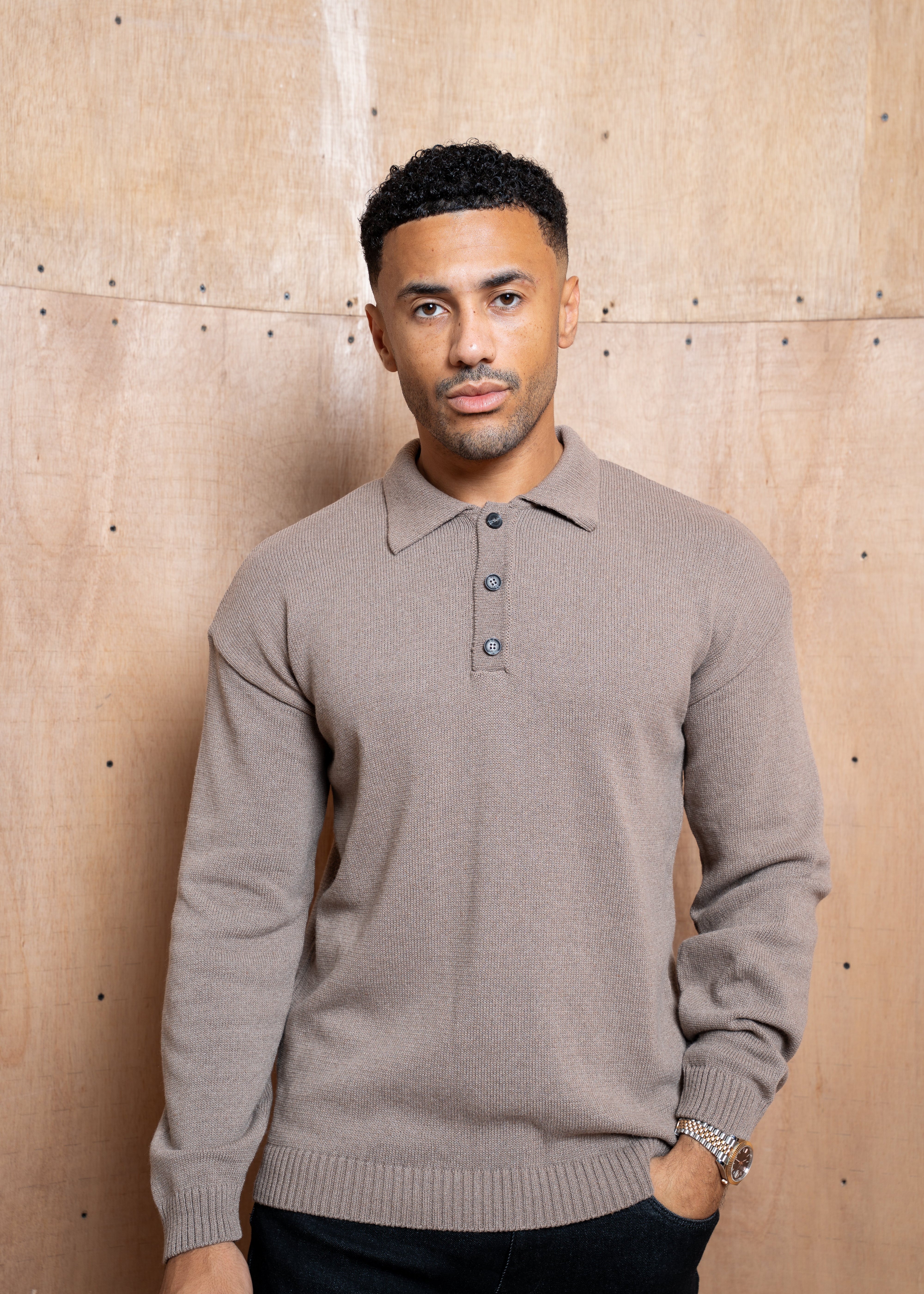 Capo Button LS Polo Shirt - Brown