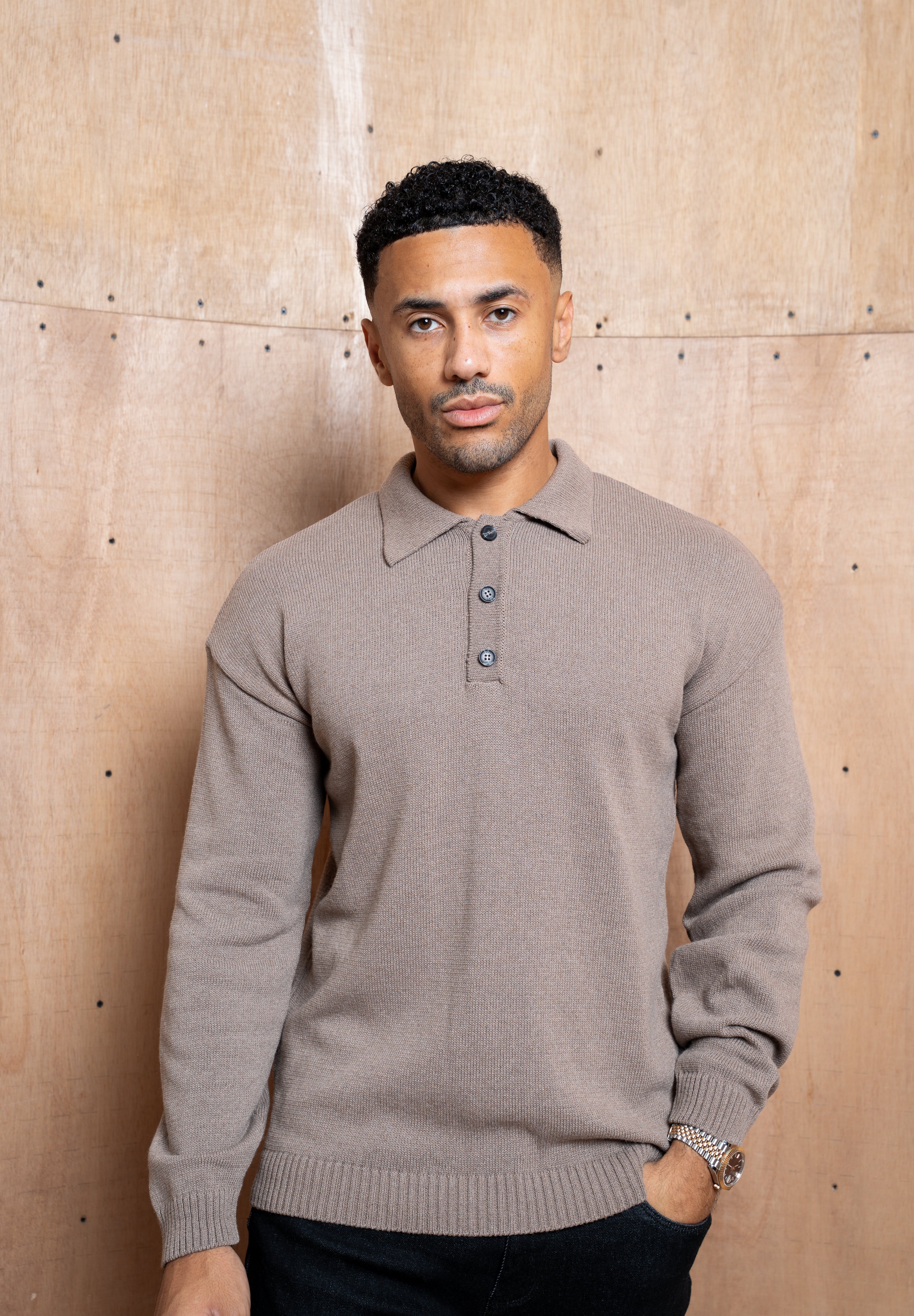 Capo Button LS Polo Shirt - Brown